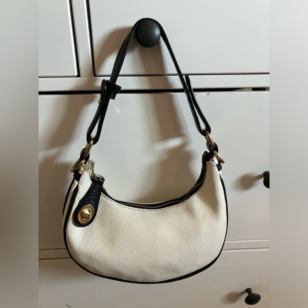 Borse in Pelle White and Half Moon Italian Leather Shoulder Bag